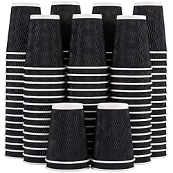 Lamosi 12 oz Disposable Coffee Cups 120 Pack Insulated Corrugated Paper Cup | 12oz Kraft Ripple Wall Cups for Hot Beverage or Cold Drinks Office/Home/Party/Travel/Cafe (Black)