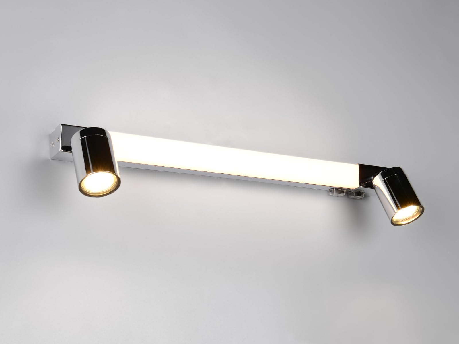 Bad Spiegelleuchte mit 2 Strahlern und Schalter, Silber Chrom Breite 60cm