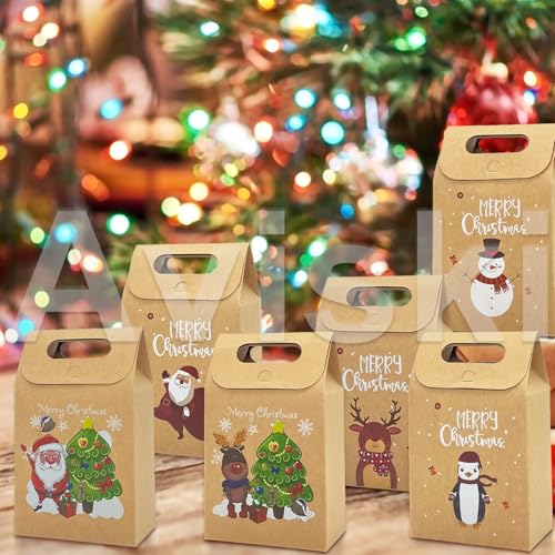 Aviski Lot de 30 sacs cadeaux de Noël en papier kraft pour bonbons, biscuits, friandises, cadeaux de Noël – vue 7