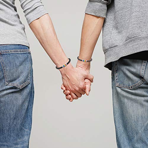 Cupimatch 4pcs LGBT Rainbow Braided Leather Bracelet Bangle Gay & Lesbian Pride Lava Rock Stone Beads Relationship Couple Bracelets - Image 6