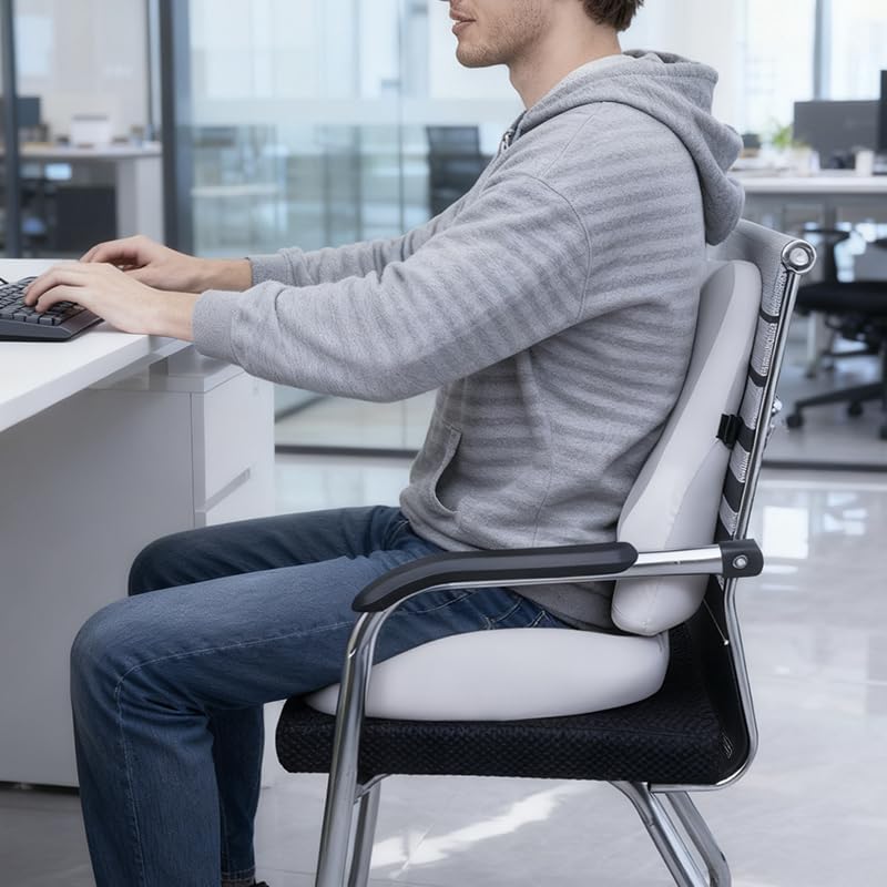 Seat Cushion & Lumbar Support Pillow Set for Office Chair, Ergonomic Pillow for Sciatica Pain Relief, Memory Foam Back Support Pillow & Chair Cushion for Car seat, Desk Chair,Sciatic nerve pain pad