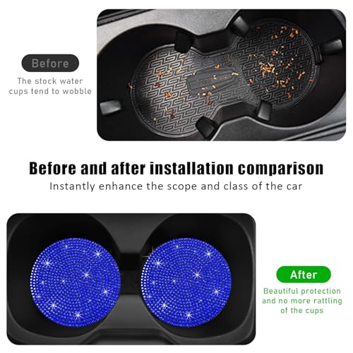 Image of Ziciner 2PCS Bling Car Cup Holder Coaster, 2.73 Inch Anti-Slip Cup Insert Coasters, Crystal Rhinestone Auto Drink Cup Mat, Universal Interior Decor Car Accessories for Women Girls (Blue)