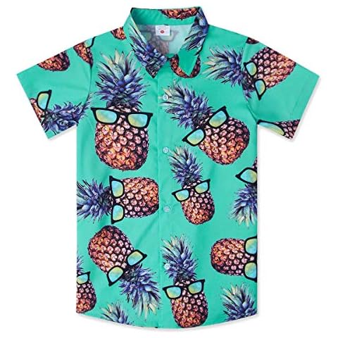 UNICOMIDEA Big Boy's Pineapple Hawaiian Shirt Cool Tropical Button Down Dress Shirts for Kids 13 14 Years 3D Graphic Tees Summer Short Sleeve Sun Surf Luau Clothes Cover