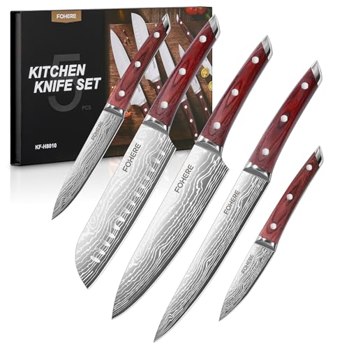 FOHERE Messerset, 5-teilig Ultra Scharfes Küchenmesser Set, Hochwertigem Carbon Edelstahl