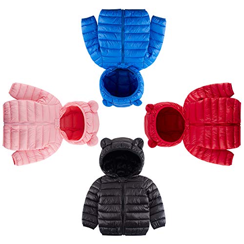 Baby Boys & Girls Down Alternative Winter Warm Hoodie Jacket Coats Cute Red Padded Light Puffer Jacket Coat for Snow Rain or Cold Weather 2-3 Years Old
