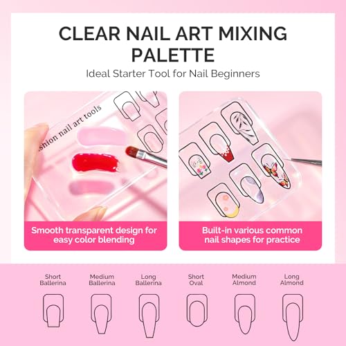 Image of MelodySusie 2Pcs Nail Art Palette with Spatula, Practice Hand Alternative with Nail Shape Lines, Reusable Gel Polish Mixing Plate for Nail Training & Finger Practice, Clear