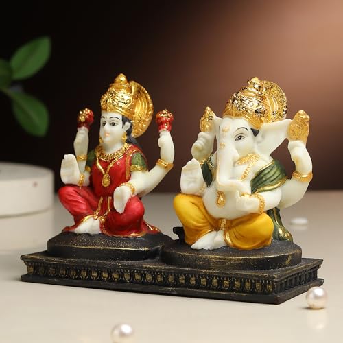 Image of ARMONIA Premium Laxmi Ganesha Idol for Home Decor & Pooja | 4.7 Inch Handmade Ganesh Murti | Marble Finish Polystone Lakshmi Ganpati Statue for Mandir, Office | Best Gift for Wedding & Housewarming