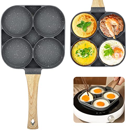 Yuragim Poêle à 4 Emplacements, Poêle à Crêpes, Petite Poele Oeuf Poêle à Pancakes Antiadhésive en Aluminium pour Petit-déjeuner Oeuf Au Plat Hamburger pour Cuisinière à Gaz et Cuisinière à Induction