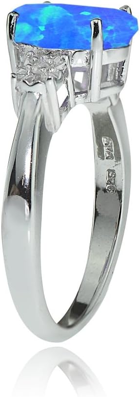 Ice Gems Sterling Silver Created Blue Opal and Heart Ring - Image 2