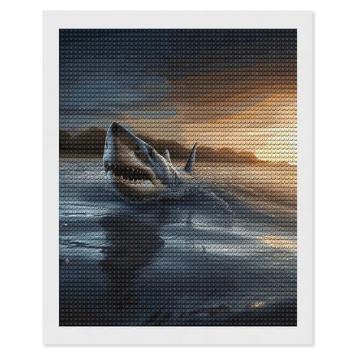 Peinture diamant 5D requin au crépuscule pour vaincre le stress par l'art thérapie DIY