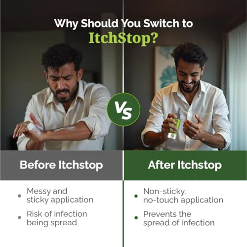 Image of ItchStop Spray for Women & Men | Hands-Free Ayurvedic & Herbal Formula - Anti Bacterial, Anti Itch, Anti Chafing & Anti Fungus for Skin Fungal Infection on Thighs, Feet, Back, Hand, Underarm, Private Parts & Nail | Fast-Acting on Ringworm, Eczema, Redness, Jock Itch, Itchy Skin & Irritation | Safe for Daily Use 35ml (Pack of 4)
