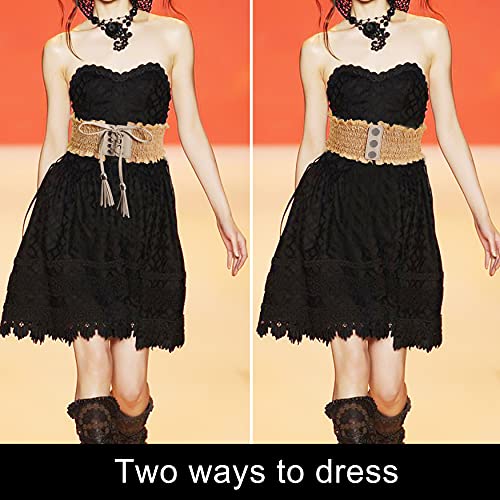 Lovful Lace Elastic Belt for Women,Adjustable Faux Leather Waist Belt,Tassel Obi Cinch Belt3