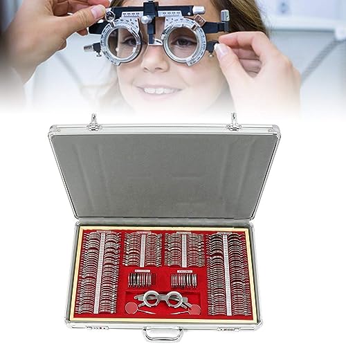 Zestaw soczewek próbnych optycznych – zestaw 266 soczewek z metalową ramą i aluminiową obudową do testów optometrycznych – niezbędne narzędzia dla profesjonalistów zajmujących się pielęgnacją oczu