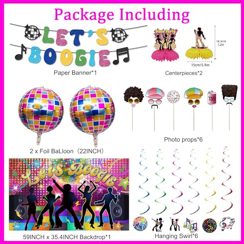 Image of Crenics 70s Disco Theme Party Decorations with Let's Boogie Backdrop