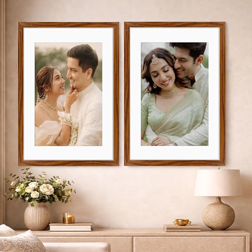 Image of Art Street Synthetic Document Large Size Wall Photo Frame, Set of 2 Big Frames For Wall Artwork, Certificates, Picture & Photographs Home Decor (18x24 Inch, Matted To: 12x18 Inch, Brown)