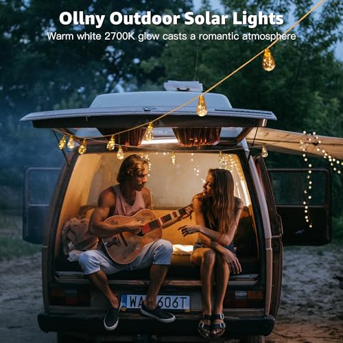Ollny Solar Lights Outdoor Garden 6m Hemp Rope Festoon Light with Remote, USB Fairy String with 16 S17 Shatterproof Bulbs 160 LEDs 8 Modes, Waterproof Lighting for Outside Gazebo Patio Party Decor