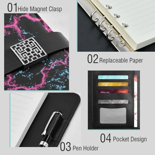 Carnet de notes ligné bordeaux fluo marbré cuir résistant à l'eau de travail