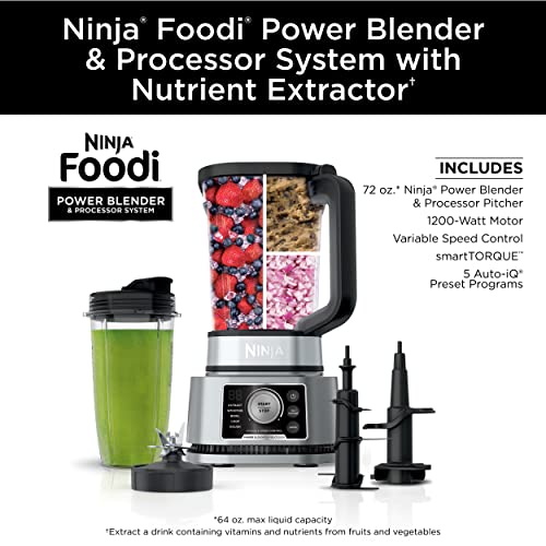 Ninja SS300C, Foodi 3in1 Power Blender & Processor System with Nutrient Extractor, 5 Auto-iQ Presets, Silver, 1200W (Canadian Version), 72oz - Image 3