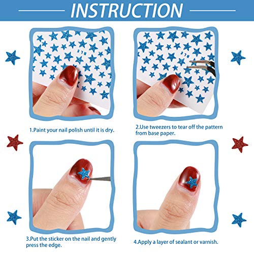 9 Sheet Star Nail Art Stickers Decals Adhesive Star Nail Glitter Sequins Holographic Nail Confetti Red Silver Blue Laser Nail Art Flakes With Tweezers #TOP5
