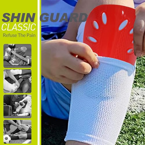 Image of GISCO Premium Soccer Shin Guards for Youth & Adults | Lightweight Football Shin Pads | Protective Soccer Gear for Training & Matches (RED, Medium)