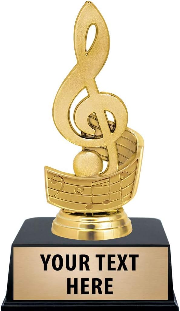 Crown Awards Treble Clef Trophies with Custom Engraving, 6" Personalized Gold Music Note Trophy On Black Base
