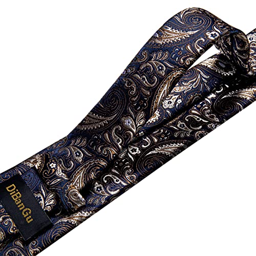 Image of DiBanGu Mens Paisley Tie Sets Silk Jacquard Woven Floral Necktie and Pocket Square Cufflinks Wedding Business Party