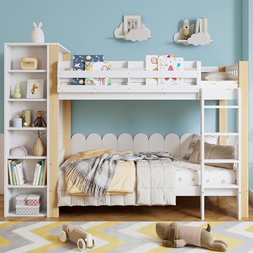ModernLuxe Lit superposé, 90 x 200 cm, avec armoire, étagère et échelle, lit mezzanine avec protection anti-chute et grille, lit mezzanine pour enfant,...