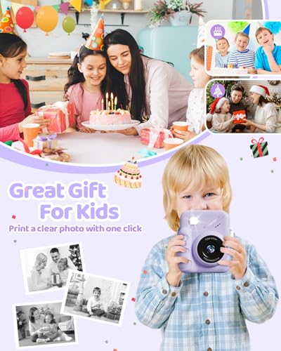TIATUA Kids Camera Instant Print, 3.0" HD Screen 48MP Instant Camera for Kids with 32G Card & 3 Print Paper, 1080P HD, Fun Gift for Girls Boys 3-12 Years Old (Light Purple) - Image 5