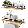 Lyihlou zwevende houten wandplank, wandgemonteerde zwevende planken met handdoekenhouder, rustieke opbergplanken, ideaal…
