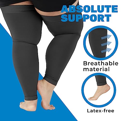 Image of ABSOLUTE SUPPORT 3XL Compression Thigh High Socks 20-30mmHg for Women & Men - Plus Size Unisex Compression Over the Knee Footless Socks for Travel, Nursing, Athletic, Running - Black, 3X-Large