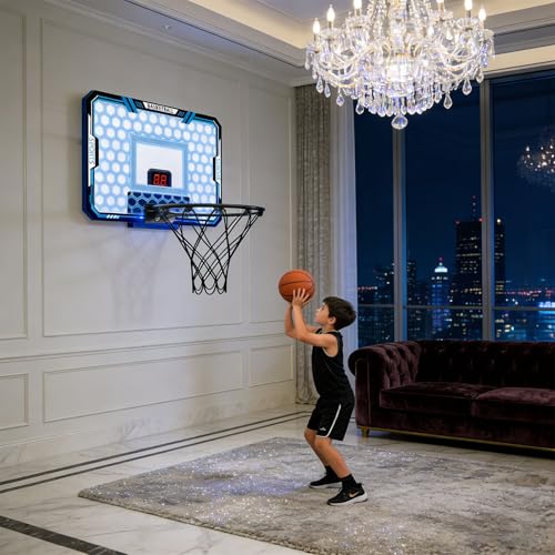 Canasta baloncesto interior compacta para pared que ahorra espacio con luces LED 6
