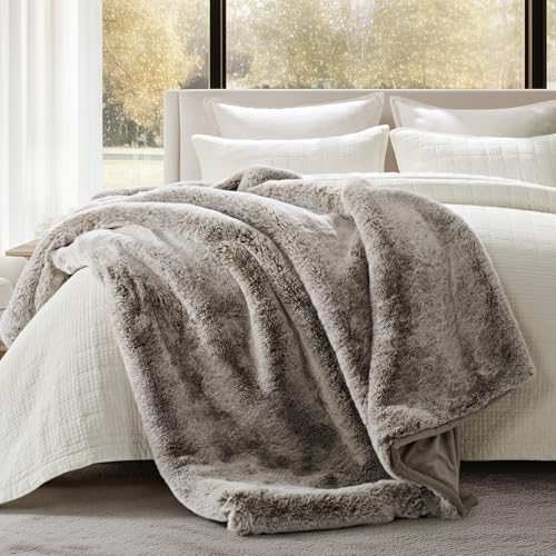 Luxury Soft Faux Chinchilla Fur Throw Blanket for Couch, Warm Thick Heavy Winter Throw Blanket 1220GSM for Bed, Fluffy Cozy Mink Blanket with Reversible Velvet, Champagne Fawn, 60"x80" - Image 3