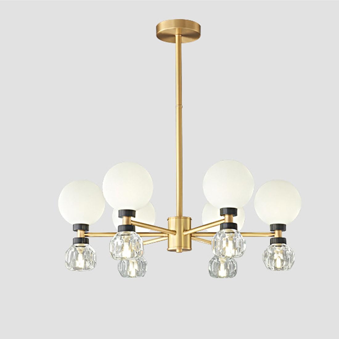 KXEcoLife G9 full copper light luxury crystal chandelier, Scandinavian style spectrum eye protection lamp, creative up and down luminous for living room bedroom,Round,12 Heads