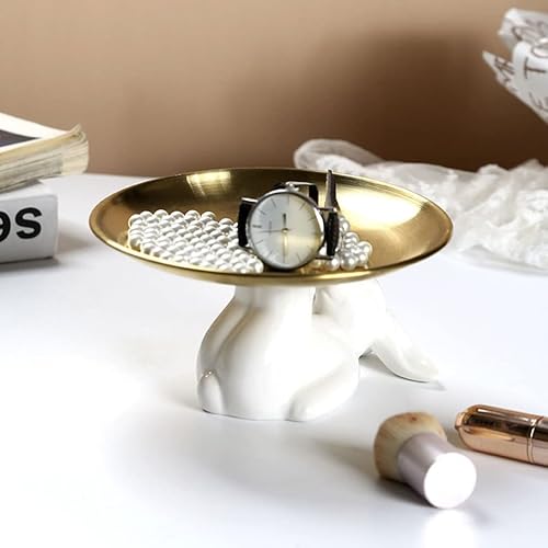 Miniatura 8 de Operitacx Plato de cerámica de conejo conejo: Platos de cerámica Soporte de pastel de postre Servidor de alimentos Bandeja de joyería Bandeja de