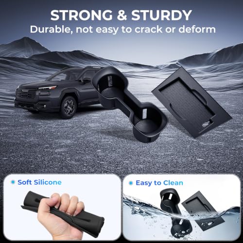 Image of Cup Holder Insert & Wireless Charging Protective Mats for Subaru Outback 2026, Center Console Interior Accessories Silicone Cup Holder & Wireless Charger Cover Pad for 2026 Outback, Black