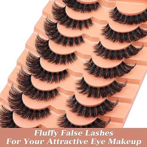 Fluffy Lashes Russian Strip Eyelashes Cat Eye False Lashes D Curl Wispy Volume Fake Eyelashes Natural Look Lash Strips 9 works Pack - Image 2