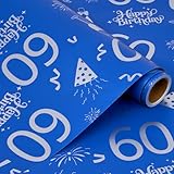 Geschenkpapierrolle zum 60. Geburtstag, 6 m x 43 cm, blau, ideal zum Verpacken von Geburtstagsgeschenken