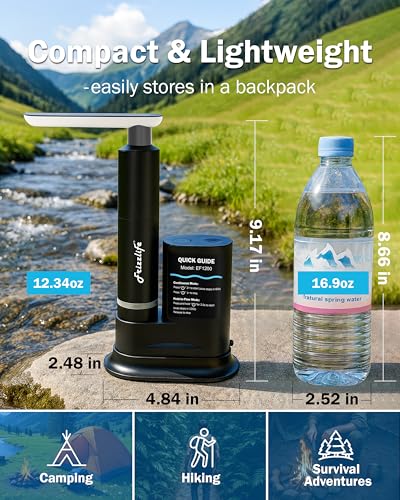 Image of Frizzlife Electric Camping Water Filter & Purifier, One-Touch Portable Water Filter for Hiking, Backpacking & Emergency, Fast-Flow 0.01μm Filtration with Rechargeable USB-C Pump, 3 Pre-Filters, EF1200