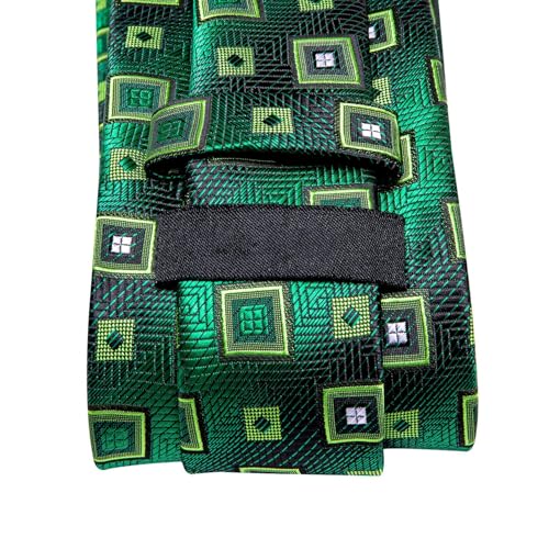 Image of Dubulle Mens Green Checks Floral Silk Tie for Men Striped Necktie and Pocket Square Cufflinks Set Wedding Business