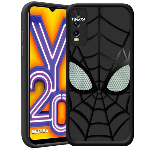 Image of Stylish Spider Back Case Cover Compatible for Vivo Y12s / Y20 / Y20i / Y20G | Spidey Face Mask Case | Soft Silicone | Camera & Full Body Protection | Shock Proof | (Black)