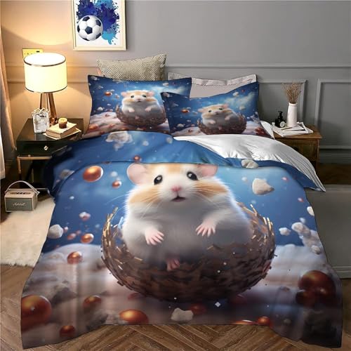 Housse de Couette Hamster 3D Super King 260x220cm avec 2 Taies d'Oreiller en Microfibre