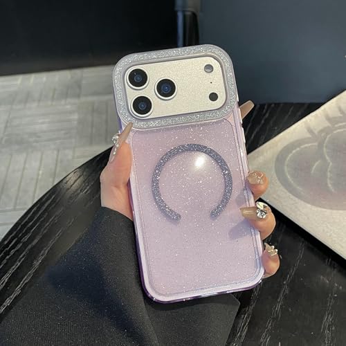 Coque paillettes brillantes iPhone 14 Pro violette antichoc avec chargeur sans fil