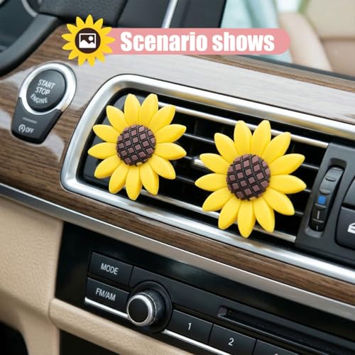 Image of smilfuy Sunflower Air Vent Clip, Sunflower Car Air Vent Decoration, Cute Car Clip Interior Air Conditioner Outlet Clip Charm, Flower Prensent Accessories for Women, Yellow (2PCS)