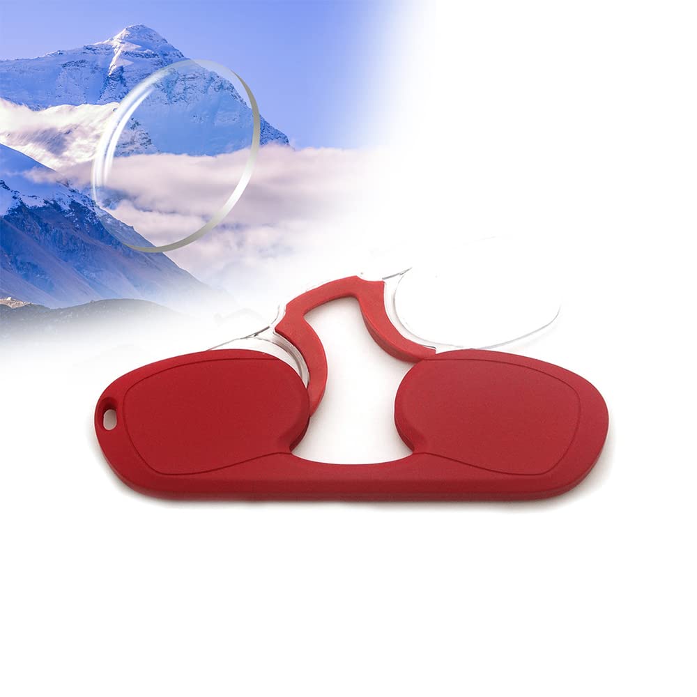 Xiaoxu Portable Mini Nose Clip Reading Glasses, Nose Pinching Armless Reading Glasses with Case, Women Men HD Anti-Blue Presbyopic Glasses (Orange,+3)