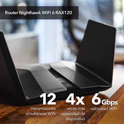Netgear-RAX120-Router-WiFi-6-Nighthawk-AX12-Velocidad-WiFi-AX6000-5-Puertos-Gigabit-2-puertos-USB-30-cobertura-sobre-30-dispositivos