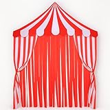 Breling 4-Piece Carnival Circus Decor Backdrop Circus Tent with Canopy Polyester Carnival Red Striped Curtains for Birthday Party Photography Backgrounds Decorations (Red and White)