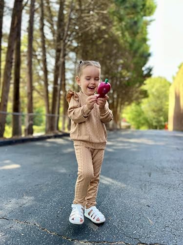 Image of Arshiner Toddler Girl 2Pcs Ribbed Knit Clothes Ruffle Trim Long-sleeve Pullover Sweatshirt and Leggings Fall Outfits 1-6T