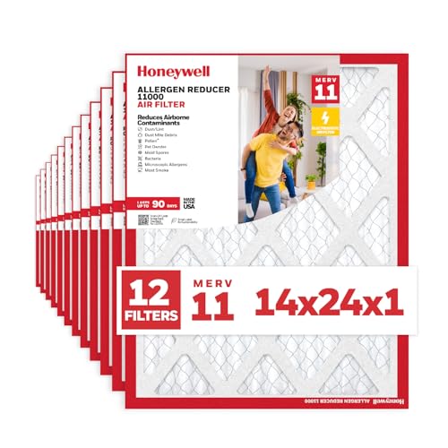 Honeywell 14x24x1 MERV 11 Allergen Reducer 11000 Electrostatic Pleated HVAC AC Furnace Air Filter (12-Pack) | Replacement Filter for Home Use | Made in USA