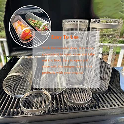 Rolling Grill Basket Set,BBQ Tools Stainless Stee,Portable Outdoor Barbecue Rack,Barbecue Grilling Baskets for Grill Vegetables, Fish, Meat Camping Essentials(Size:Little,Color:2 Pcs) (1 Pcs Big) - Image 2