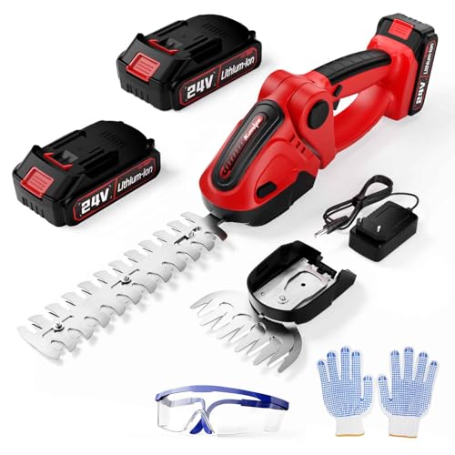 KURRUNGIE Cordless Grass Shears, 2 in 1 Electric Hedge Trimmer Cordless with 2Pcs 2.0Ah...